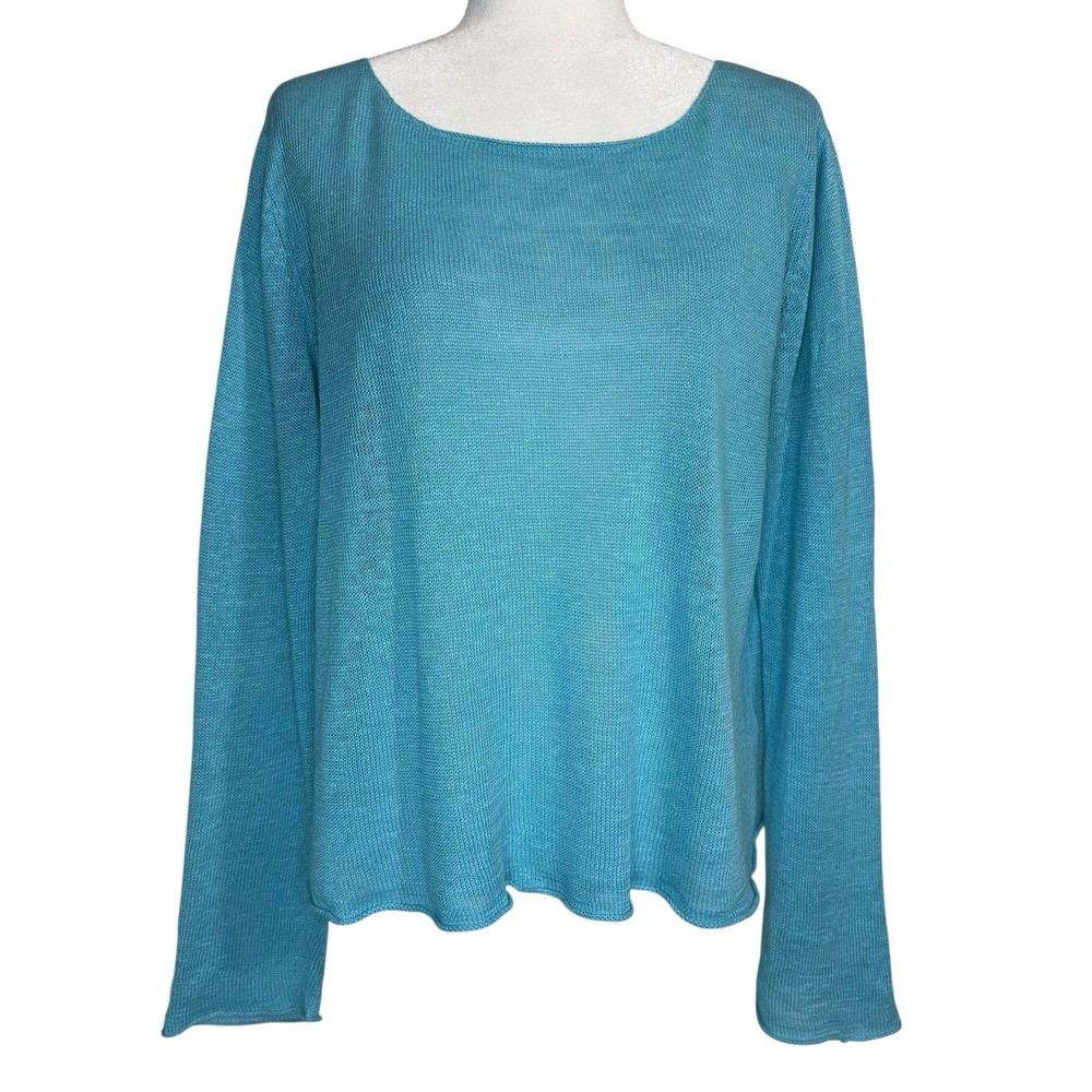Eileen Fisher Size L Boxy Top Linen Turquoise Lightweight Sweater‎ Lagenlook